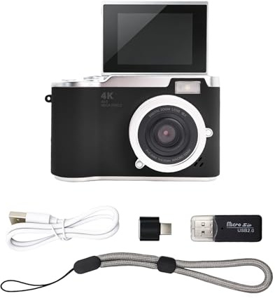 4K Retro Digital Camera 48MP Vlogging Camera with 2.4in Flip Screen | 1080P Video, 8X Zoom, LED Fill Light, Image Stabilization, Long Battery Life, Multifunctional, Beginner-Friendly