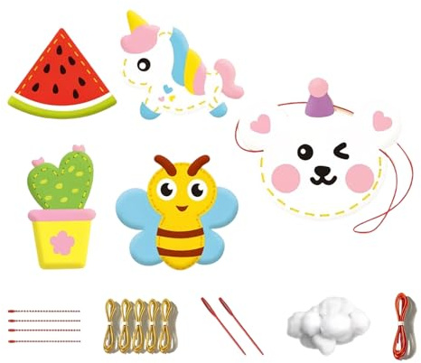 NiceNaiils 5 Pcs Nähset Kinder, DIY Nähen Kinder Filz Bastelset Kinder ab 4-8 Jahre, Filz Monster Basteln mit Farbige Stickgarn, Füllwatte, Plastiknadeln, Art Craft Geschenk für Jungen Mädchen（A）