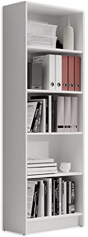 LILLY Regal Weiß - Modernes Bücherregal mit 5 offenen Fächern - Vielseitiges Büro Aktenregal Standregal mit viel Stauraum - 60 x 172 x 28 cm (B/H/T)