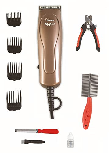 Bimar HI.PET PTE1 Tosatrice per cani con Cavo Elettrico e Accessori, kit toelettatura cani e Animali Domestici Comprende Spazzola e Pettine in Metallo, Tronchesino e Lima Unghie, Rasoio per Cani