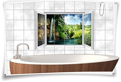 Medianlux Fliesenaufkleber Fliesenbild Fliesen Aufkleber Sticker Natur Wald Wasser Wasserfall See Bad WC Deko, 105x70cm, 20x25cm (BxH)