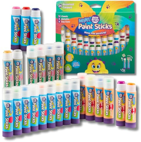 Little Brian Mini Paint Sticks For Kids - 24 Pack Assorted Colours - Little Hands, Mess-Free, Easy Clean Up, Fast Drying Action, Vibrant Colours, Multi-Surface, Twist & Paint