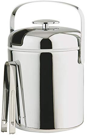 Buddy´s Bar - Profi Eiseimer 1,3 Liter aus Edelstahl mit Deckel, EIS-Zange und Abtropfgitter - Eisbehälter, Eiskübel, Eiswürfel-Eimer, Behälter für Eiswürfel Aufbewahrung