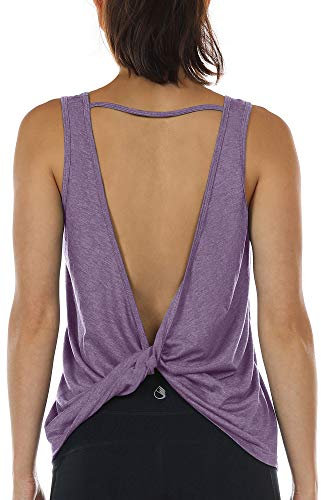 icyzone Damen Sport Tops Rückenfrei - Ärmellose Yoga Gym Oberteil Shirt Fitness Tank Top (S, Lavender)