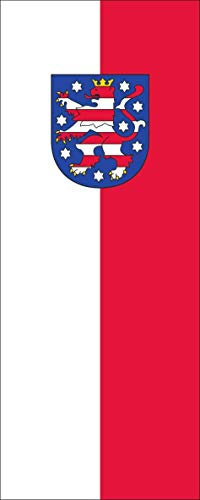 flaggenmeer® Flagge Thüringen mit Wappen 160 g/m² ca. 400 x 150 cm mit Hohlsaum für Ausleger
