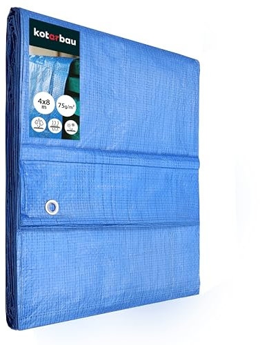 KOTARBAU® Gewebeplane 4x8 m Blau 75g/m2 Abdeckplane Verstärkten Ösen Schutzplane Bauplane Wasserdicht Reißfest Industrieplane Jede Wetterlage