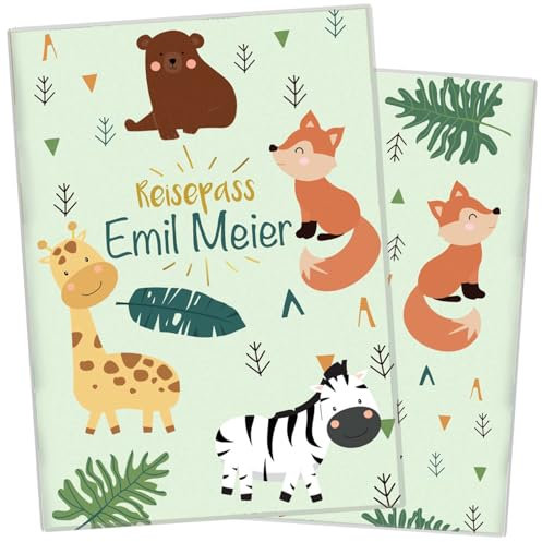 cozy racoon Reisepasshülle für Kinder | Hochwertige Hülle für den Reisepass Deines Kindes |Design Safari (mit Name/mit Personalisierung)
