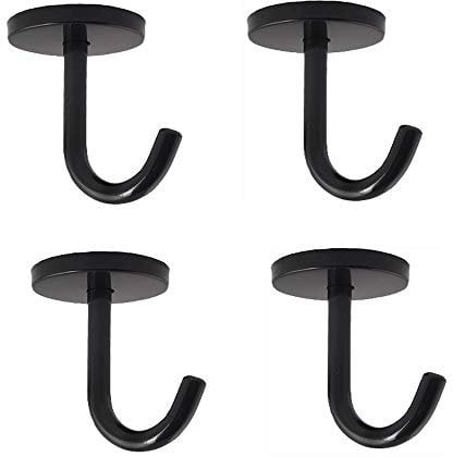 FYTRONDY Black Edition - Ganchos de techo de acero inoxidable con tornillos para colgar abrigos (2 pulgadas, paquete de 4)