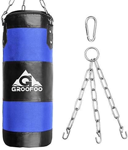 GROOFOO Boxsack Kinder Hochleistungs Oxford Boxsack für Kinder, Jugendliche und Erwachsene, UNGEFÜLLTE Tasche mit Mount Chain Heavy Duty Pouching Bag für Boxtraining MMA Muay Thai