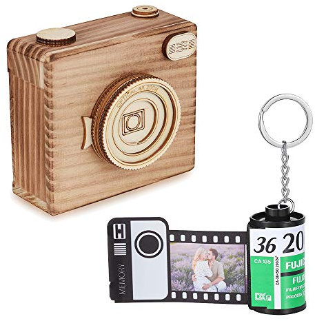ALBERTBAND Personalisiert Schlüsselanhänger mit Eigenem Foto Gravur Bedrucken mit 5/8/10/15/20 Stück Fotofilm-Rollen Schlüsselbund Geschenk für Weihnachten Geburtstag (FilmRoll+Kamerabox-10pcs)