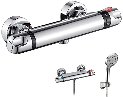 Thermostatic Shower Mixer Bar Wall Mounted 38°C Thermostatic Shower Mixer Tap Valve Anti Scald Tap Bathroom Accessory Constant Temperature Solid Brass