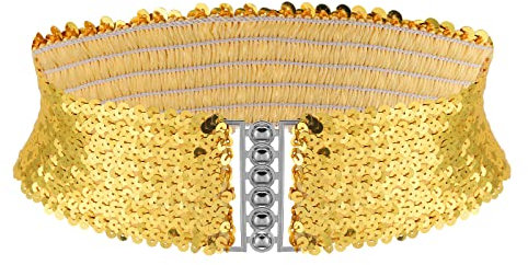 Pailletten Gürtel Gold Gürtel Damen Taillengürtel für 70er 80er Kostüm Party