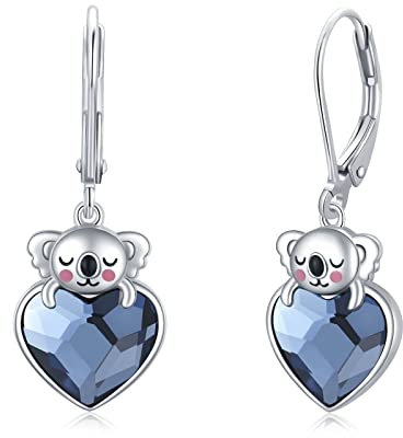 Koala Ohrringe 925 Sterling Silber Kristall Tier Tropfen Ohrringe Hypoallergen Koala Bär Ohrringe Schmuck Koala Geschenke für Frauen Mädchen Freundin