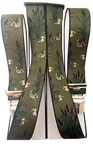 Generisch ENTE JÄGER Hosenträger | UNISEX| verstellbar 4 starken Metallclips| 35mm breit-110 cm lang| Ente grün G-025