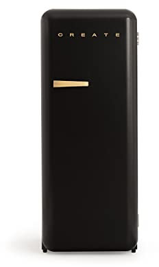 CREATE / RETRO FRIDGE 150 WOOD/Frigorífico negro maneta madera con congelador 281L / 102W, bajo consumo, diseño vintage, 150cm, 3 estantes, regulador temperatura, botellero, 60x60x150cm