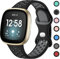 Upeak Sportarmband Kompatibel mit Fitbit Versa 3 Armband/Versa 4 Armband/Fitbit Sense Armband/Sense 2 Armband, Atmungsaktiv Silikon Doppelloch Schnappschnalle Ersatzband, Groß, Schwarz/Grau