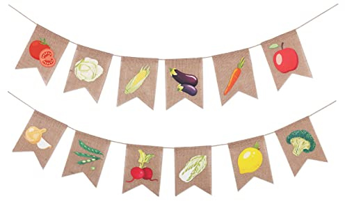 YLooDasy Farmers Market Party Dekorationen Gemüse Banner Sackleinen Wimpelkette Girlande für Bauernmarkt Produkte Ständer oder Gärtner Thema Bauernhof Party Supplies