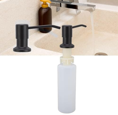 Küchenspüle Seifenspender, 300ML Tellerwaschmittelspender Lotion Dispenser Eingebauter Spüle Seifenspender 360° rotierender Seifenspender Edelstahl Seifenspender für Küche(Schwarz)