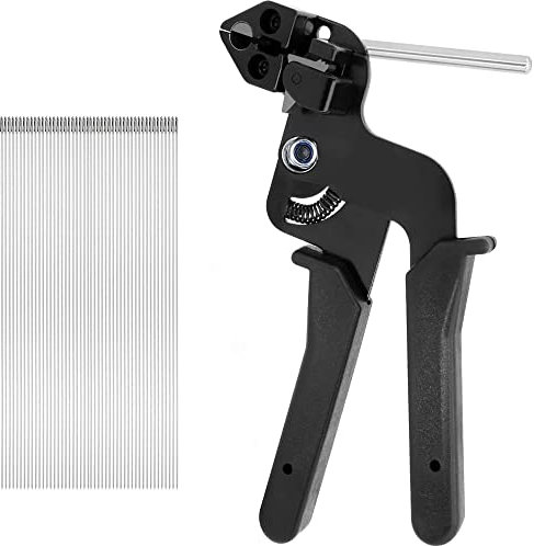 Deecam Pinza Fascette con 50 Pezzi Fascette in Acciaio Inox, Kit pistola per fascette,Pistola per Fascette Metalliche (250 * 4,6mm)