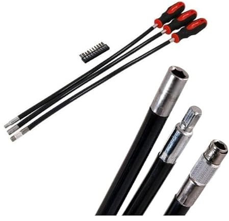 Extra Long 600mm Flexible Screwdriver Set with Bits Hoses Vehicle for Maintenance Non Slip 3 Pieces