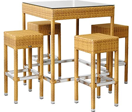 Konway SMALL Polyrattan Garten Bar Set Möbel Tabaco Stehtisch Barhocker Tisch Gartenmöbelgarnituren Gartenmöbel Terrasse Sitzgruppe Outdoor Möbel