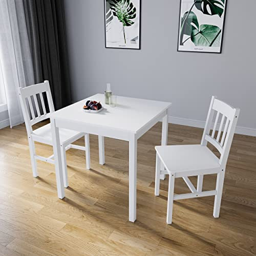 ELEGANT Solid Wooden Dining Table and 2 Chairs Set Dining Kitchen Furniture - White, Natural Pine
