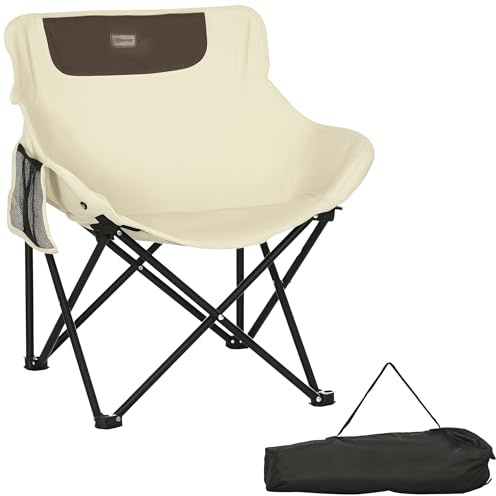 Outsunny Camping Chair, Lightweight Folding Chair with Carrying Bag and Storage Pocket, Perfect for Festivals, Fishing, Beach and Hiking, White
