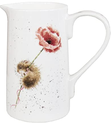 440s Wrendale Designs Porzellan-Kanne Maus ca.1130ml Krug mit Motiven von der britischen Künstlerin Hannah Dale für Tee Kaffee Milch Blumen Vase als Geschenk