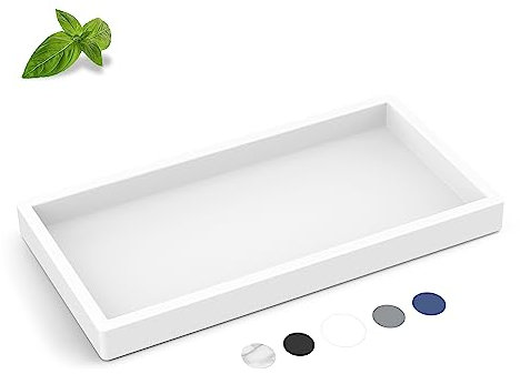 EG-SIPRO Vassoio da bagno in silicone, vassoio rettangolare ispessito infrangibile per bancone, vassoio dispenser di sapone, piccolo 19,8 x 9,9 cm, motivo marmo bianco