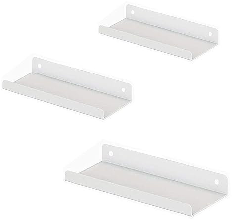 Stonebroo 3er Set Metall Wandregal Klein, Weiß Mini CD Regal, Länge 20/20/20 cm, Wandboard Schmal, Modern Bad Wohnzimmer Schweberegal für Dekos