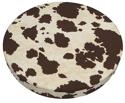 TEMKIN Braun Kuh Punkte Samt Barhocker Bezug Rund Hocker Kissen Bezug Hocker Stuhlhusse Elastisch Dicker Elastisch Stoff Waschbar