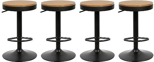 Homewell Lot de 4 tabourets de bar en bois massif pivotants réglables en hauteur - Chaise de cuisine ronde en métal avec repose-pieds (4, noir)