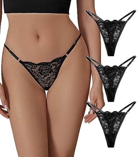 SHARICCA Lace G-String Thongs for Women Comfort Sexy Underwear Breathable T-back Thongs Panties Pack, 3P05,M