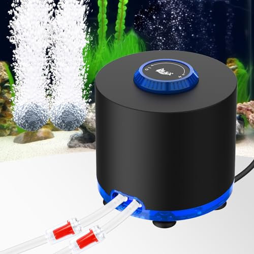 AQQA Aquarium Luftpumpe, 360L/H Sauerstoffpumpe Aquarium- Ausreichend Sauerstoffzufuhr, Ultra-leiser Betrieb, 2 Einstellbare Luftauslässe für Aquarien bis zu 300L (3W)