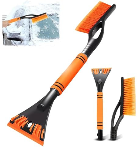 JLTXKST 2 in 1 - Schneebesen mit Eiskratze,Auto Eiskratzer, mit Ergonomischem Abnehmbarer Eisschaber,Auto Schneebesen,für PKW, LKW und SUV (orange)