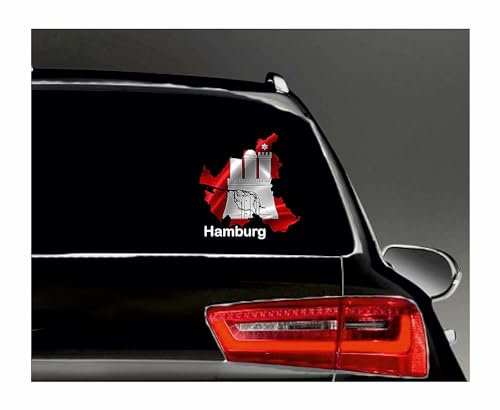 WildeBabsKLBT I082 Bundesland Hamburg Schrift weiß Fahne Flagge Wappen Staat Land Karte Form 11cm Hochwertiger Premium Auto-Aufkleber Sticker Decal Autoaufkleber Q111