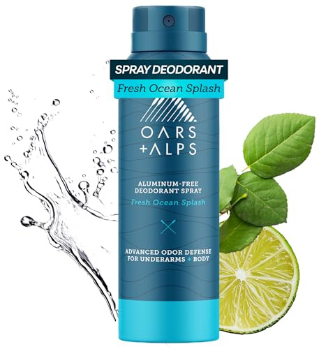 Oars + Alps Full Body Deodorant Spray for Men & Women, Aluminum Free Deodorant Men Spray, Dermatologist Tested, Clean Ingredients, Long Lasting, Odor Protection, Fresh Ocean Splash