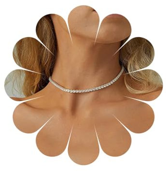 MIQIQAO Strass Choker Halskette Silber CZ Diamant Choker Kurze Halskette Punk Tennis Kette Glanz Braut Kette Halskette Kettenschmuck für Frauen und Mädchen Geschenke (DiamondChoker1A)