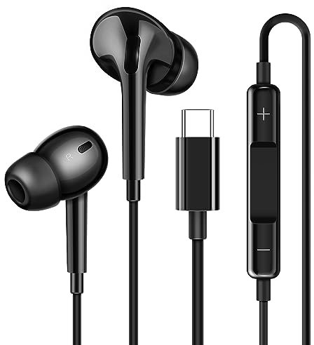 Aolcev USB C Headphones for iPhone 16/15 Pro Max/Plus USB C Earphones with Microphone Type C Headphones In-Ear Wired Earphones for Samsung Galaxy S25/S24 Ultra/S23 FE/S22/S21/S20/A15/iPad Pro/Pixel 8