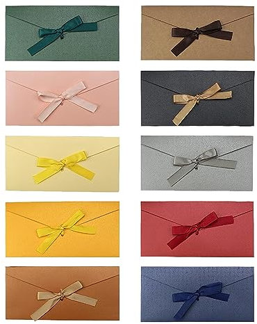 suaywo Perfekt Retro Kraftpapier Farbige Kraftpapier Umschläge mit Bändern Geschenkkarten Briefumschläge für Thanksgiving, Hochzeit, Party, Weihnachten(10 Stück)