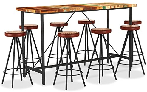 CKioict Eckbank esszimmer Küchen möbel Esstisch-Set 9-TLG. Bar-Set Recyceltes Massivholz, Echtleder und CanvasGeeignet für Wohnzimmer Küche Büro