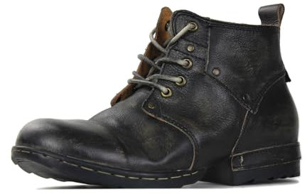 OSSTONE oscura nero retrò Design della punta in metallo per una maggiore resistenza agli urti Stivali da moto per uomo Caviglia camminare moda Lace-Up Pelle Chukka Stivali OS-6015-3-B-10-R