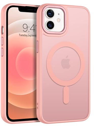 DOMAVER Case for iPhone 12/12 Pro 6.1 - Slim, Matte, Pink, Military Grade Shock Absorption & MagSafe Wireless Charging Compatible