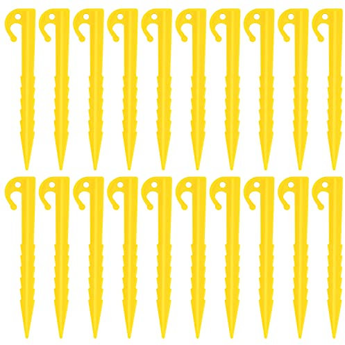 ZYFC 20 PCS Plastic Tent Pegs, Heavy Duty Awning Pegs, Yellow, Modern Style, Screw in Tent Nails Pegs, Lightweight for Camping Rain Tarps Garden Weed Mat, Tent Accessories