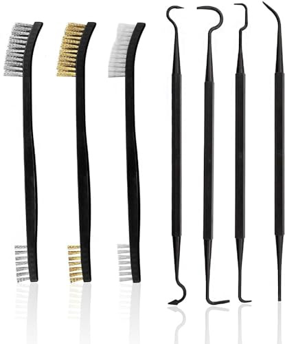 Set de 7 brosses métalliques en Acier Inoxydable, Petites brosses en Laiton, brosses métalliques en Acier et Nylon avec 4 Crochets à Double tête pour Le Nettoyage de la saleté et de la Rouille