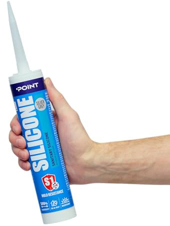POINT Silbergrau C94 Sanitär Silikon – Wasserfestes Bad Silikon & Küchensilikon – Feuchtigkeits und Hitzeresistentes Sanitärsilikon, Made in EU – Leichte Verarbeitung – Perfekt für Hand und Heimwerker