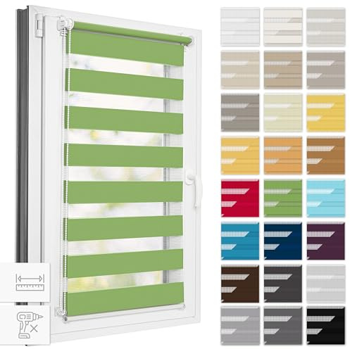 Estika Doppelrollo Klemmfix ohne Bohren, Breite alle 1 cm - 37 cm x 120 cm - Grün - Tag und Nacht Duo Rollo, Rollos für Fenster ohne Bohren, Fenster Sichtschutz