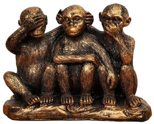 Wanwanzi 3 Weise Affen Statue Set – 3-in-1 bronzefarbener Affe aus Kunstharz – Höre kein Böses – kein Böses sehen, kein Böses sprechen – Affenfiguren für Büro & Heimdekoration – Geschenkoption