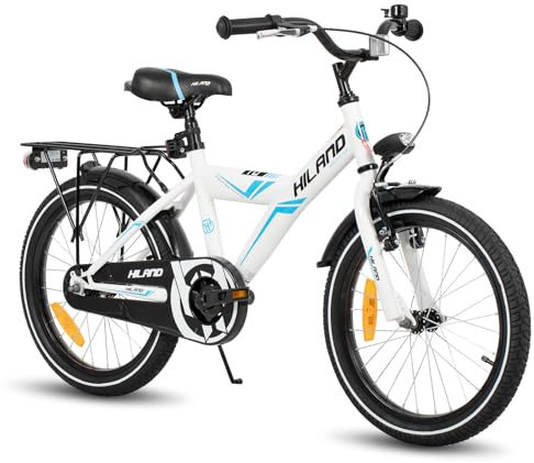 HILAND 16/18 Zoll Kinderfahrrad, für Jungen Kinder ab 5 6 7 8 Jahren mit Rücksitz/Gepäckträger Stützräder Handbremse und Rücktrittbremse