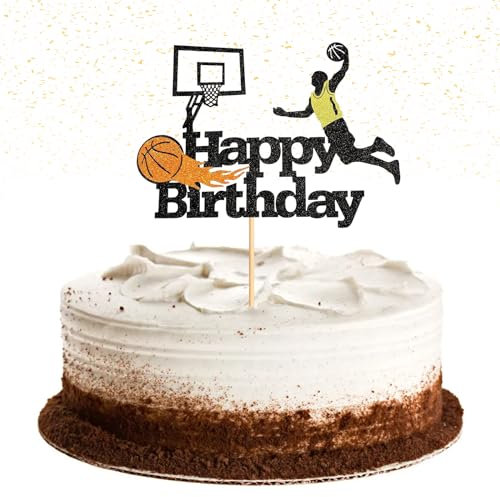 1 Stück Basketball Tortendeko, 5.9x4.3 zoll Basketball Thema Geburtstag Kuchen, Papier Sport Thema Cake Topper, Party Zubehör Junge Mädchen Happy Birthday Mann Basketballspieler Geschenke